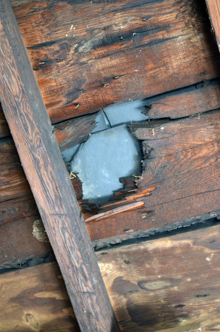 Cannon ball hole in Kenmore's roof.