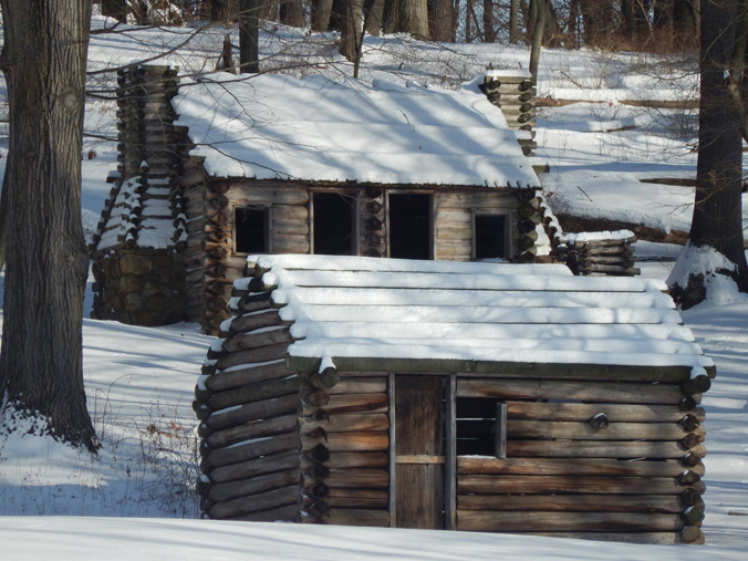 Reconstructed winter cabins at Morristown NHP