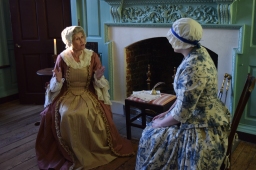 Anne Lloyd as Mary Washington (L) and Corinn Keene as Nancy Alexander Lewis (R) discuss how the war endangers their loved ones.